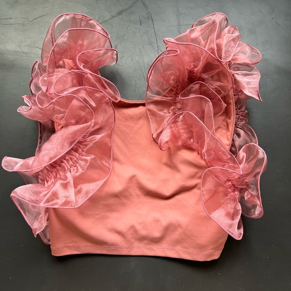 Free People intimately House Party Crop Top w Ruffle Sleeve in Dusty Ros… - Picture 3 of 4